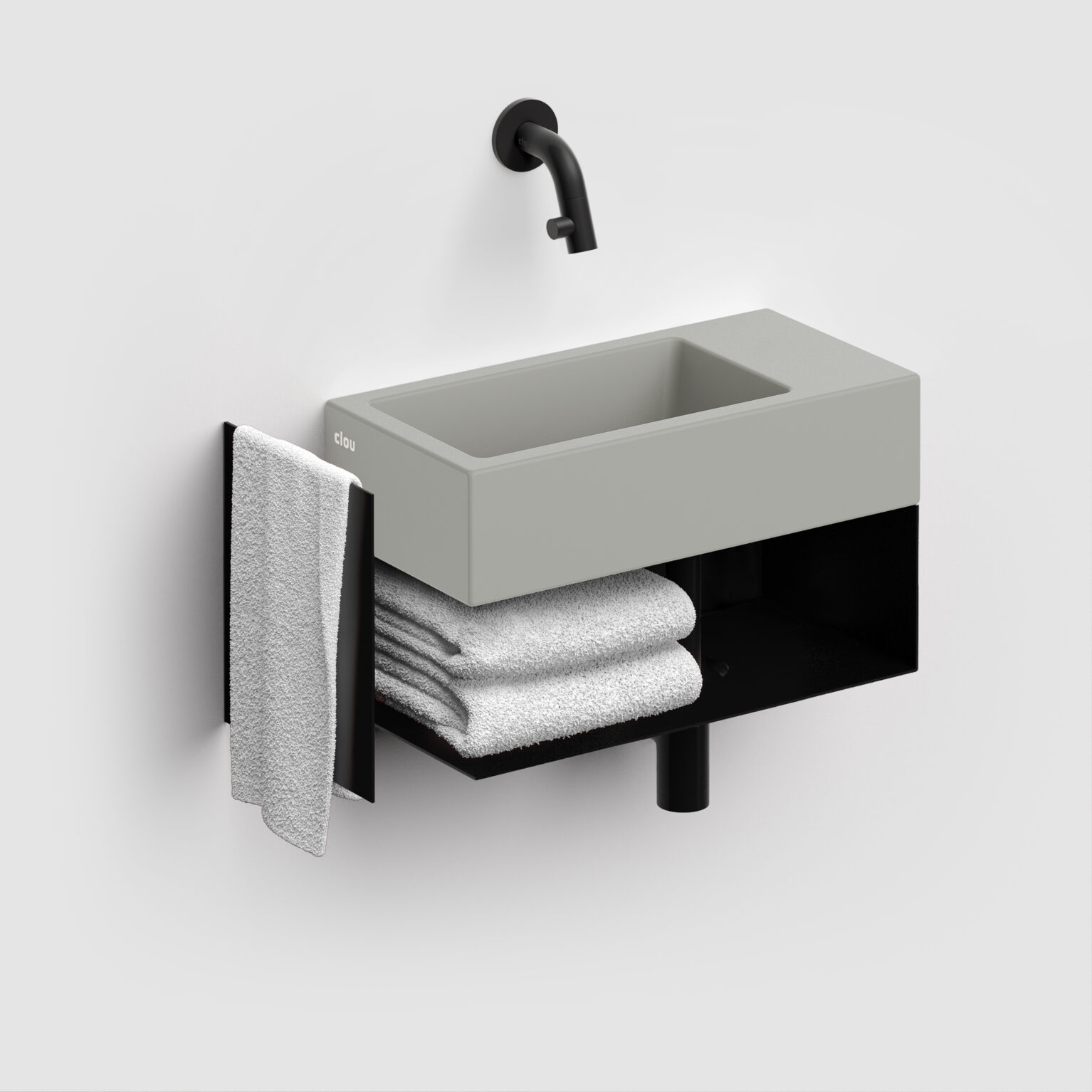 fontein-wastafel-grijs-toilet-badkamer-luxe-sanitair-Flush-3-rechts-clou-CL0332031-keramiek-beton-36cm-wandkraan-open-kast-mat-zwart-handdoek-houder