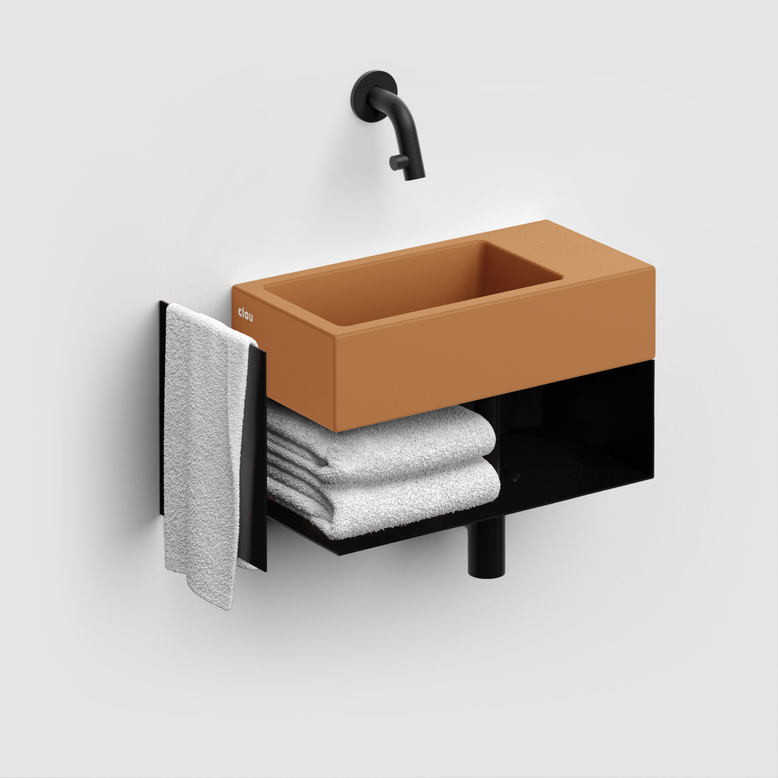 fontein-wastafel-italiaans-zand-koper-toilet-badkamer-luxe-sanitair-Flush-3-rechts-clou-CL0336031-keramiek-36cm-wandkraan-open-kast-mat-zwart-handdoek-houder