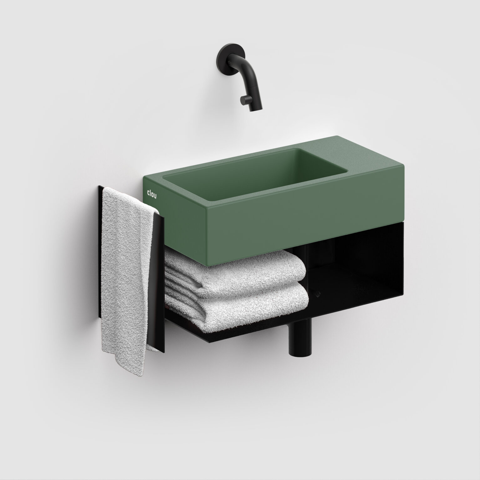 fontein-wastafel-groen-toilet-badkamer-luxe-sanitair-Flush-3-rechts-clou-CL0342031-keramiek-36cm-wandkraan-open-kast-mat-zwart-handdoek-houder