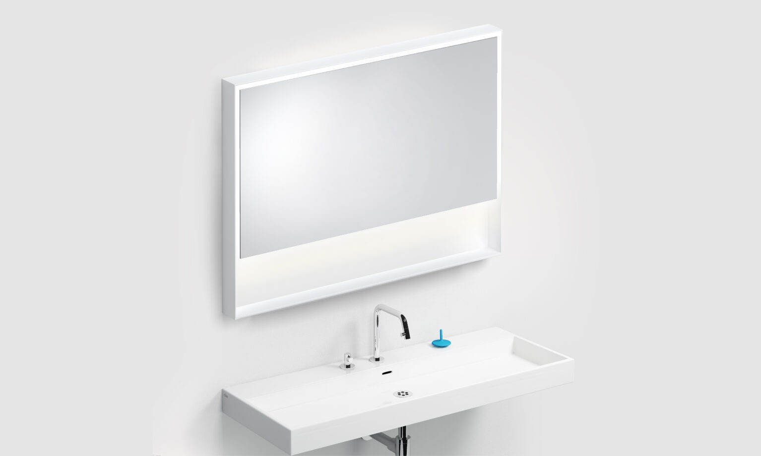 Spiegel-LED-verlichting-met-ophangsysteem-planchet-rechthoekig-110cm-80cm-wit-toilet-badkamer-luxe-sanitair-Flat-clou-CL080811020-kaldur-mengkraan-sifon-wash-me-wastafel