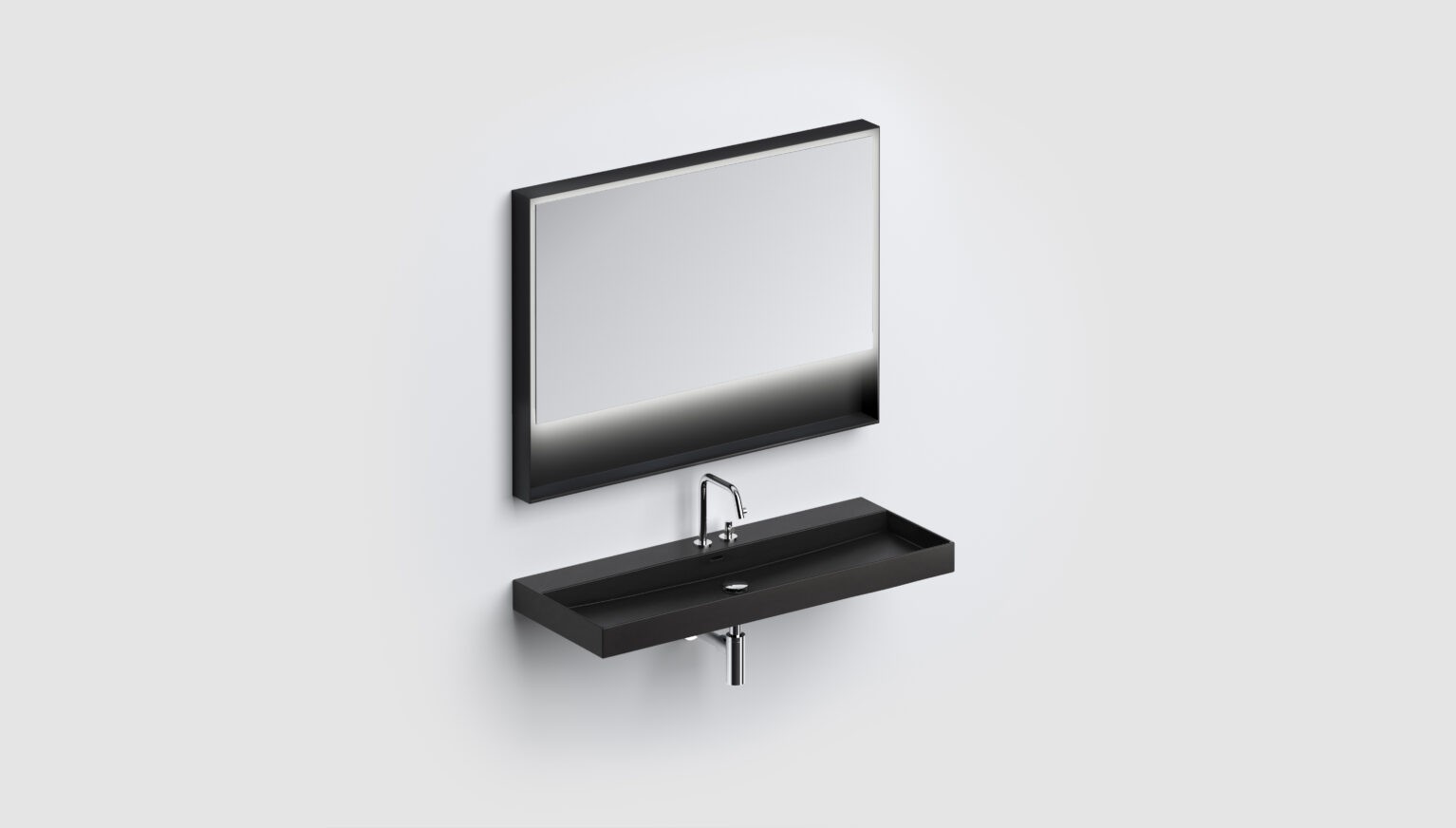 Spiegel-LED-verlichting-met-ophangsysteem-planchet-rechthoekig-110cm-80cm-zwart-toilet-badkamer-luxe-sanitair-Flat-clou-CL080811021-new-wash-me-wastafel-CL0230434-kaldur-kraan-CL061500329R