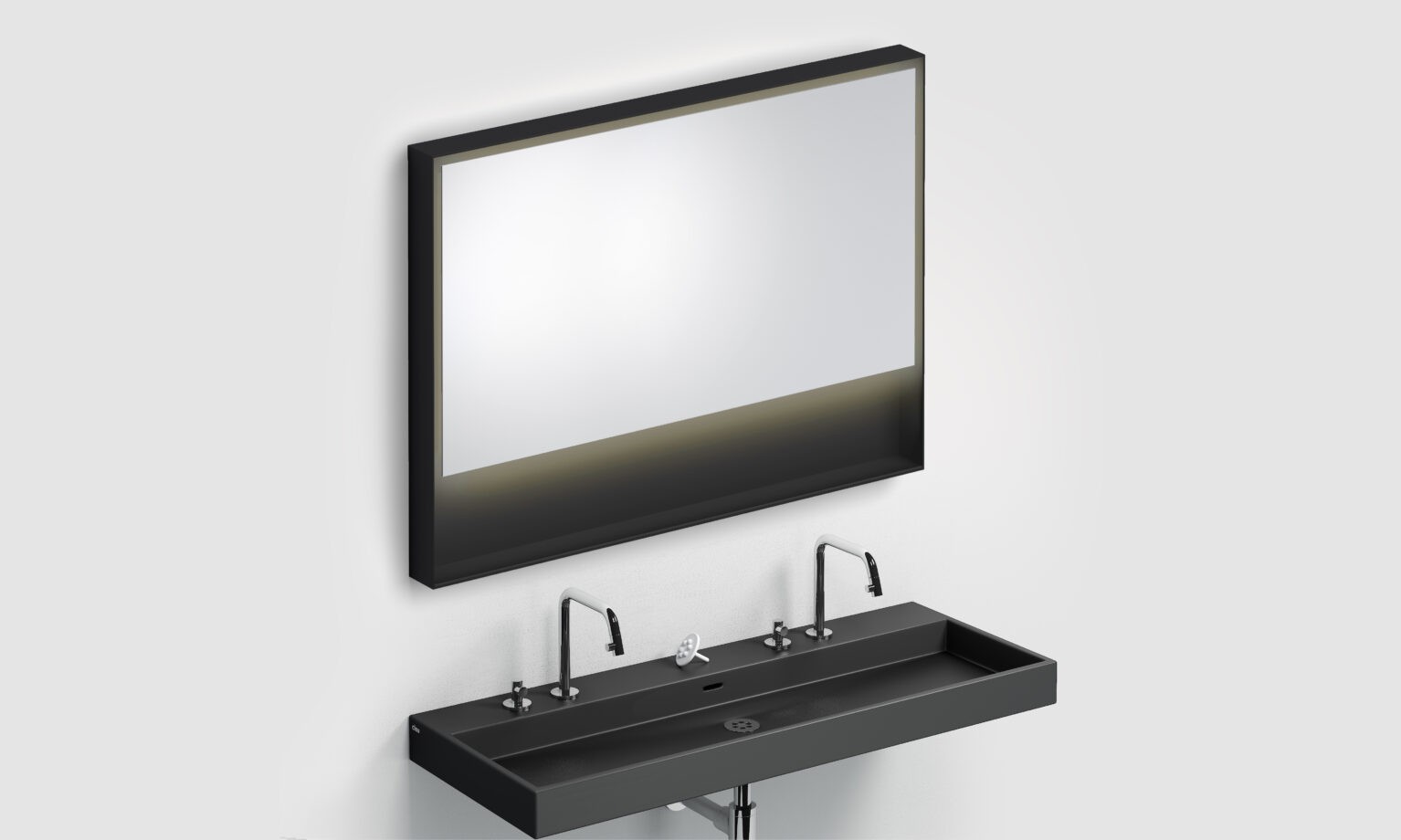 Spiegel-LED-verlichting-met-ophangsysteem-planchet-rechthoekig-110cm-80cm-zwart-toilet-badkamer-luxe-sanitair-Flat-clou-CL080811021-new-wash-me-wastafel-CL0230434-kaldur-kraan-CL061500329R