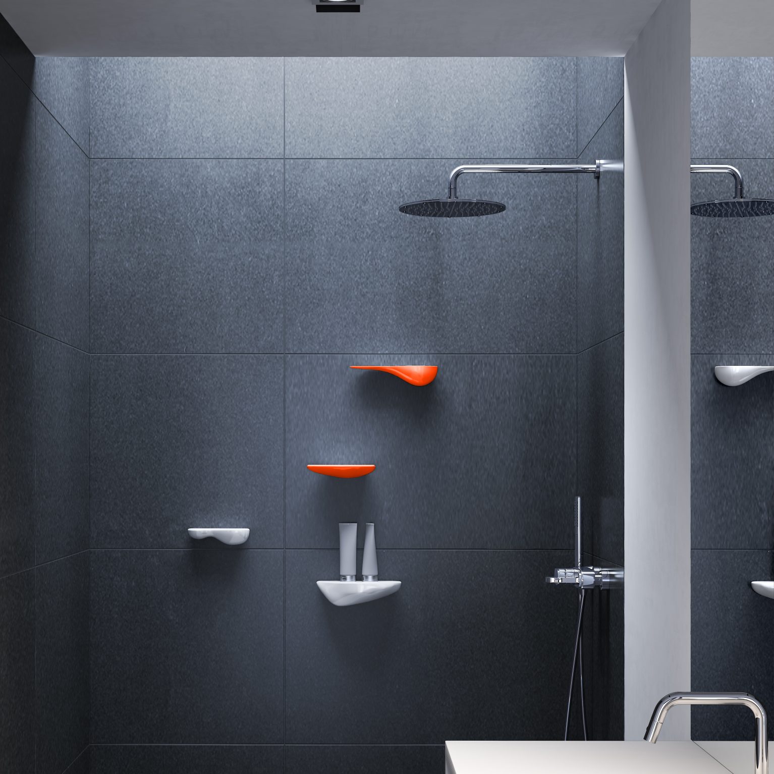 planchet-accessoires-wit-oranje-keramiek-toilet-badkamer-luxe-sanitair-Cliff-clou-klein-plankje-planchetje-Sp-shadow-douche-shower
