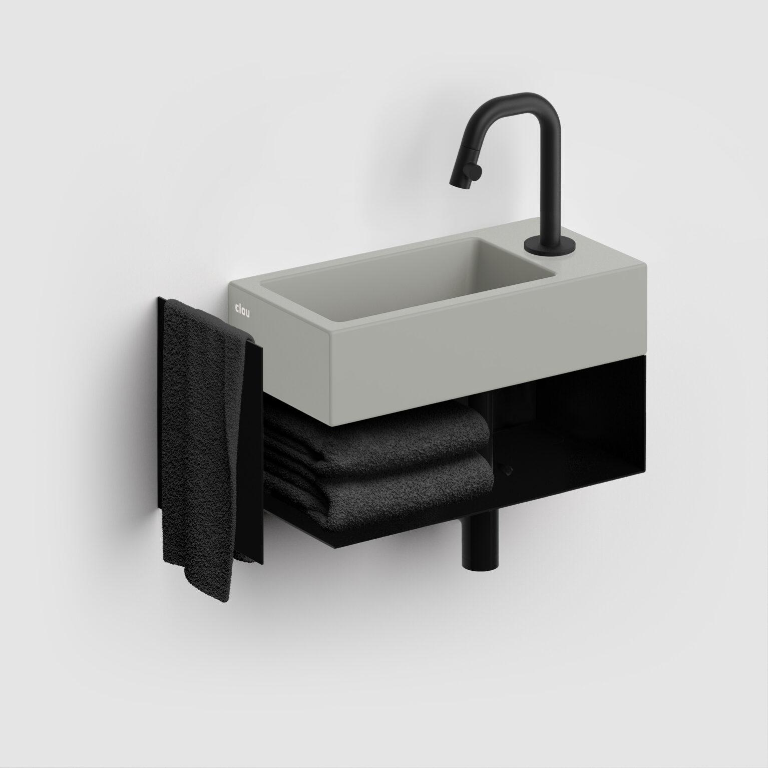 fontein-meubel-kastje-toilet-badkamer-luxe-sanitair-InBe-rechts-clou-CL073603021-staal-mat-zwart-36cm-opbergruimte-plankje-deur-fontein-Flush3-mat-grijs-CL0332030-Kaldur-koudwater-kraan-mat-zwart-CL060500421R-MiniSuk-sifon-CL065301121