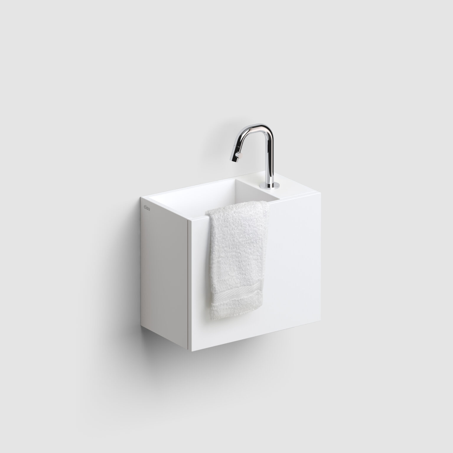 fontein-meubel-kastje-wit-toilet-badkamer-luxe-sanitair-Nifty-rechts-clou-CL03131120755R-mat-wit-aluite-gelakt-36cm-Flush-afvoerplug-handdoekhouder-Kaldur-fonteinkraan-matwit-CL060500129R-towel