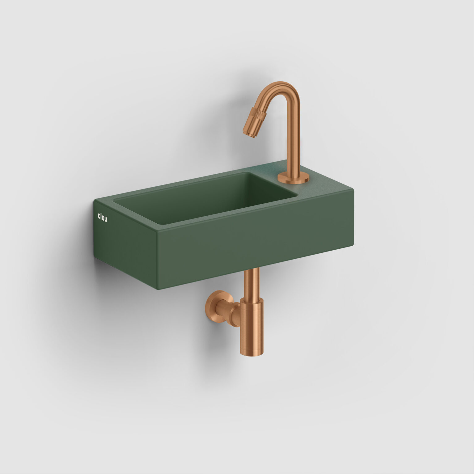 fontein-toilet-badkamer-luxe-sanitair-rechts-Clou-Flush-Flush3-mat-pijnboom-groen-keramiek-CL0342030-Freddo-Freddo9-koudwater-kraan-brons-geborsteld-PVD-CL060301383-MiniSuk-sifon-CL065301183 