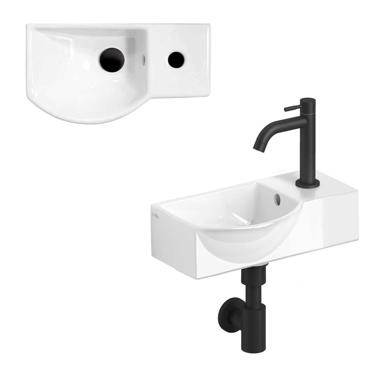 fontein-wastafel-wit-toilet-badkamer-luxe-sanitair-InBe-rechts-clou-IB030309321-keramiek-kraangat-40cm-InBe-sifon-IB065300221-mat-zwart-InBe-kraan
