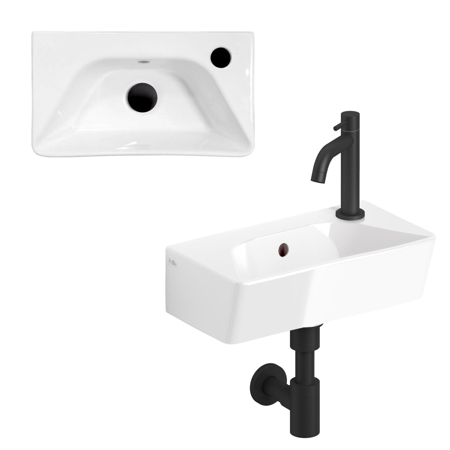 fontein-wastafel-wit-toilet-badkamer-luxe-sanitair-InBe-rechts-clou-IB030309521-keramiek-kraangat-40cm-InBe-sifon-IB065300221-mat-zwart-InBe-kraan
