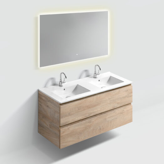 badkamer-meubel-set-kast-ladekast-120cm-twee-lades-dubbele-wastafel-glanzend-wit-keramiek-met-kraangat-LED-spiegel-luxe-sanitair-InBe-clou-IB071062120263-grieks-eiken-melamine