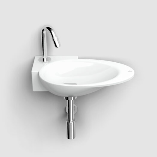 fontein-wit-toilet-badkamer-luxe-sanitair-One-Click-OneClick-clou-OC030004929-First-1-CL0303101-glanzend-wit-keramiek-links-Freddo-9-staande-fonteinkraan-CL0603013-chroom-MiniSuk-sifon-chroom-afvoerplug-CL5301129