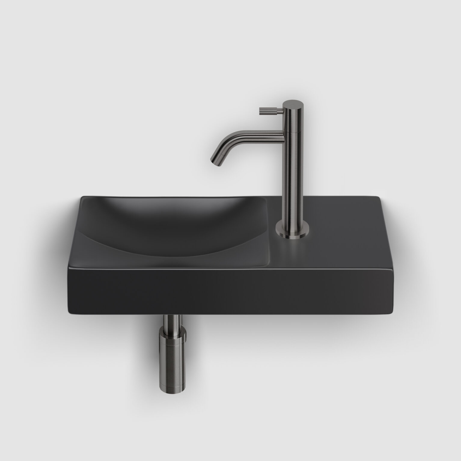 fontein-toilet-badkamer-luxe-sanitair-Clou-Vale-mat-zwart-keramiek-CL033016201R-Freddo-Freddo2L-koudwater-kraan-gunmetal-geborsteld-PVD-CL060300384-MiniSuk-sifon-CL065301184