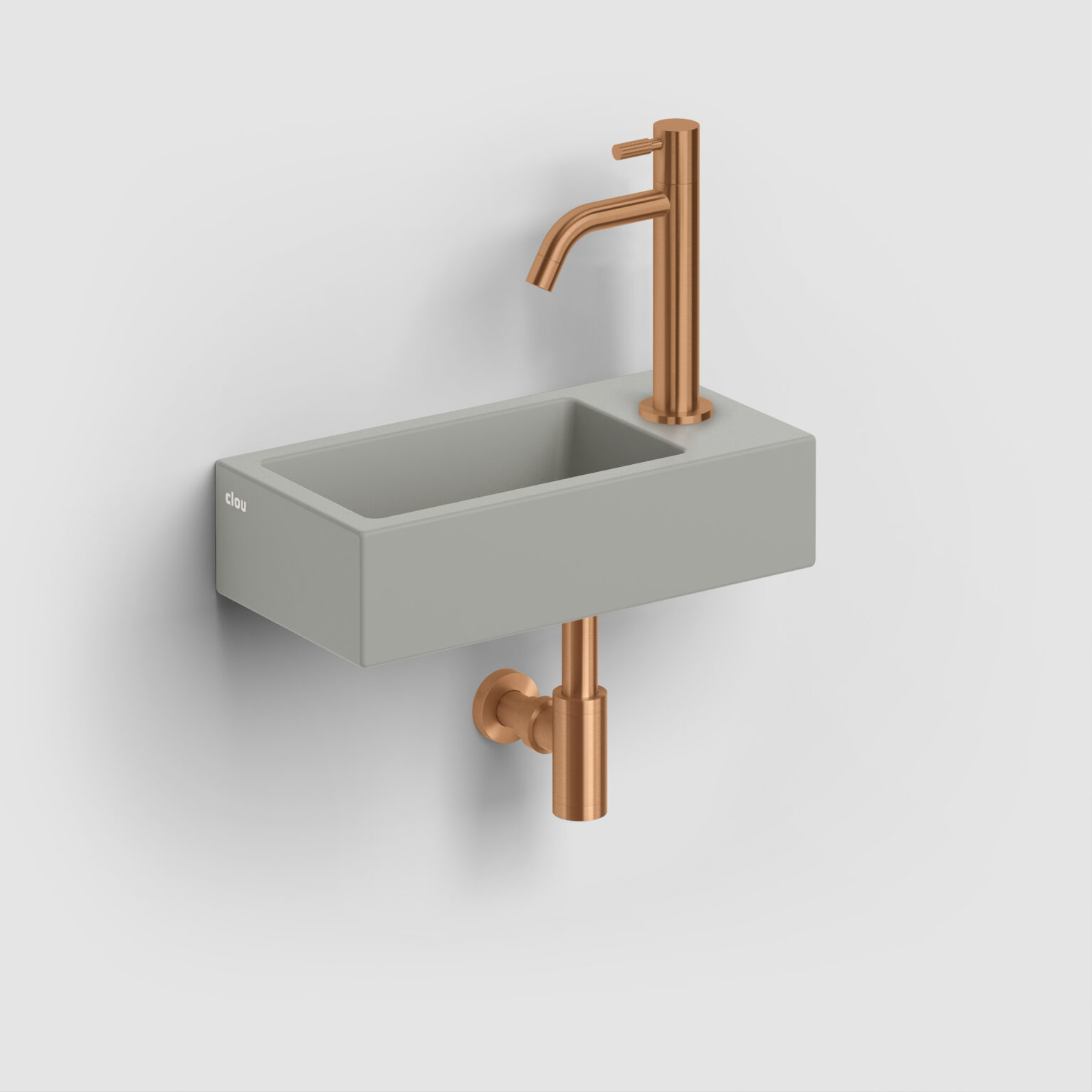 fontein-toilet-badkamer-luxe-sanitair-rechts-Clou-Flush-Flush3-mat-grijs-keramiek-CL0332030-Freddo-Freddo2L-koudwater-kraan-brons-geborsteld-PVD-CL060300383-MiniSuk-sifon-CL065301183 