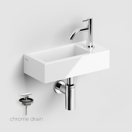 fontein-wit-toilet-badkamer-luxe-sanitair-One-Click-OneClick-clou-OC030003329-Flush-3-CL0303030-glanzend-wit-keramiek-rechts-36cm-InBe-2-staande-fonteinkraan-IB0653001-chroom-InBe-sifon-type-1-chroom-afvoerplug-Flush